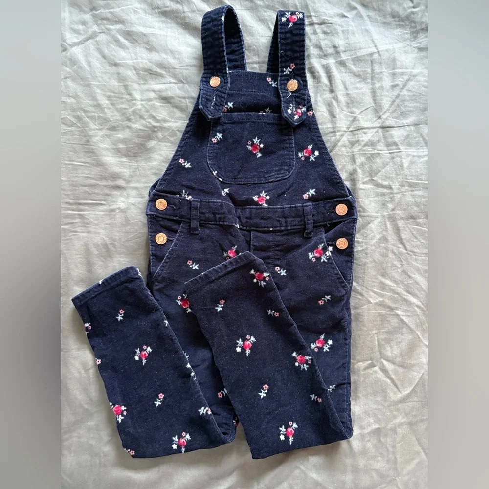 GAP Velvety Denim Overalls with Floral Accents - Picture 1 of 5